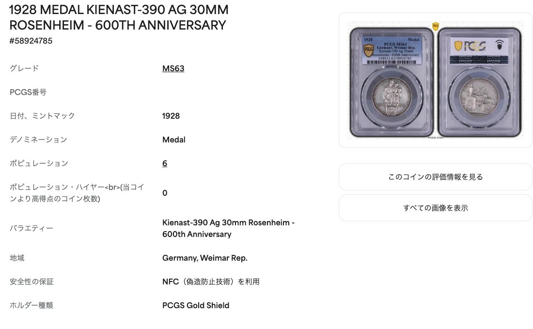 PCGS Population Report Kienast-390 最高鑑定