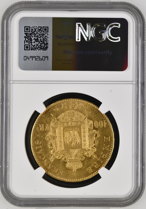 フランス ナポレオン3世 100フラン金貨 1857-A NGC MS61 裏面